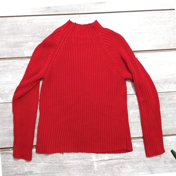 MOSSIMO RED RIBBED COTTON MOCK CREW LNG SLV TOP - Picture 2 of 4